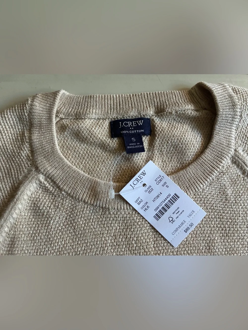 J Crew 100% Cotton Crewneck Sweater (Heather Stone /Small)